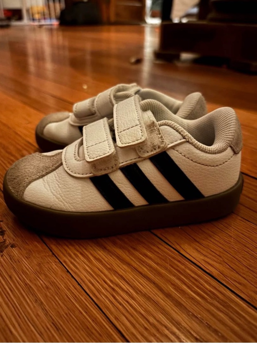 adidas size 7 toddler White Sneakers with Black Three Stripes